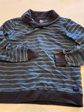 Scotch & Soda Blue and Gray Striped Shawl-Collar Sweater